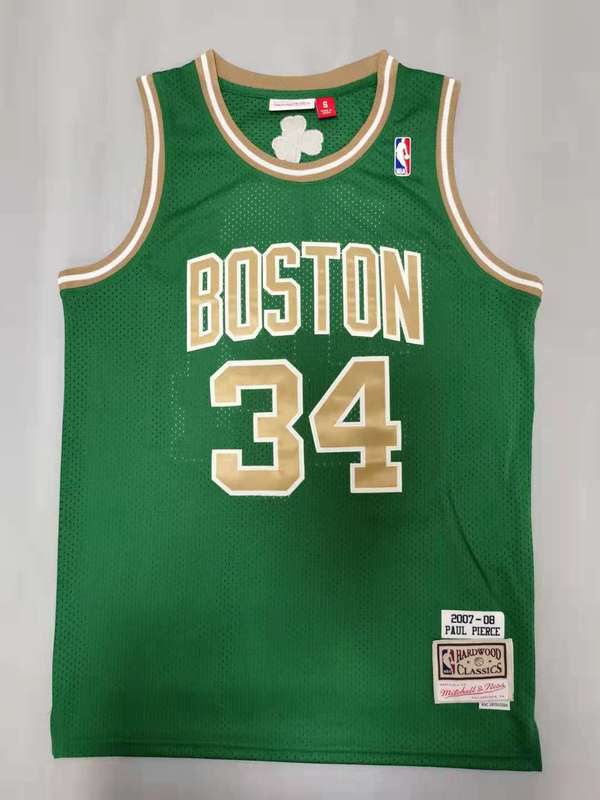 Men Boston Celtics #34 Pierce Green Gold Throwback Best mesh 2021 NBA Jersey